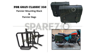 For Royal Enfield Goan Classic 350 Leather Pannier Dark Green Bags With Mounting For Royal Enfield Goan Classic 350 Leather Pannier Dark Green Bags With Mounting